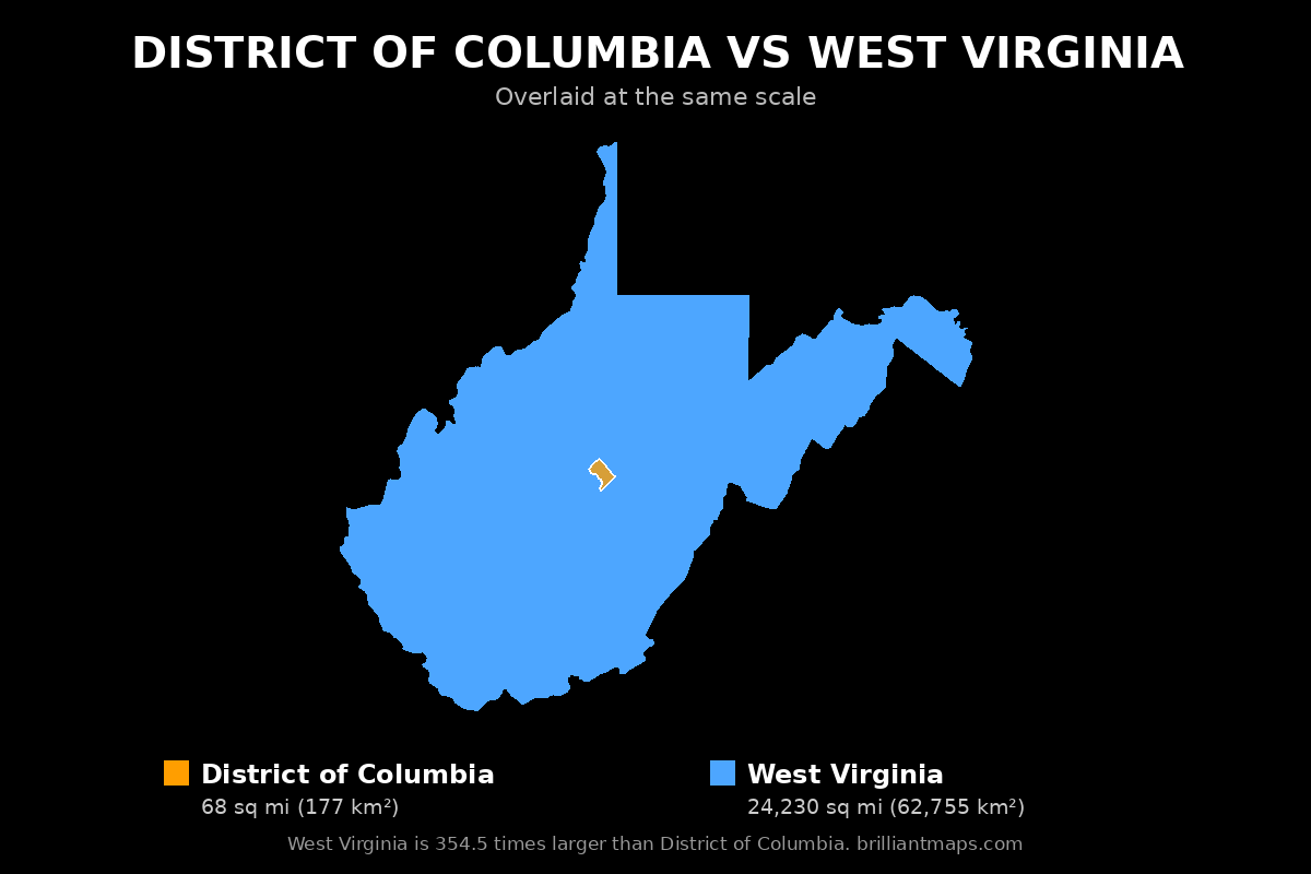District of Columbia vs West Virginia Size Comparison Map