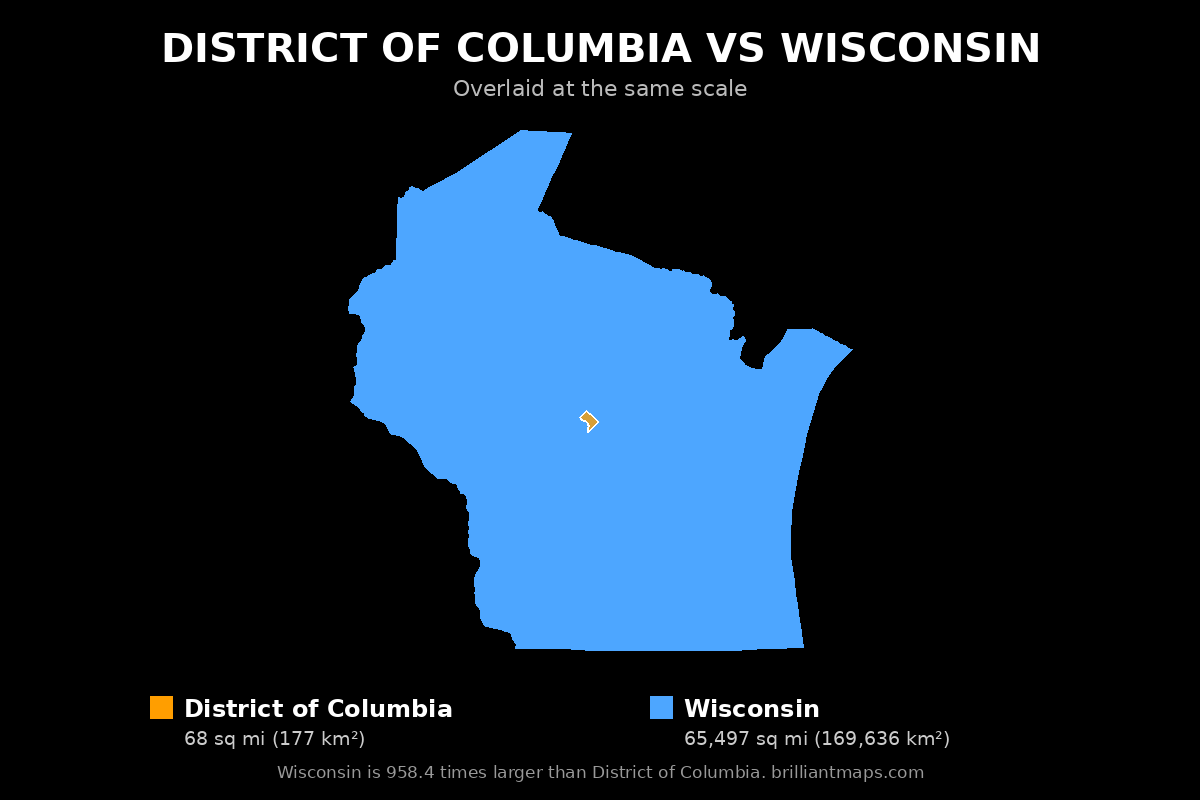District of Columbia vs Wisconsin Size Comparison Map