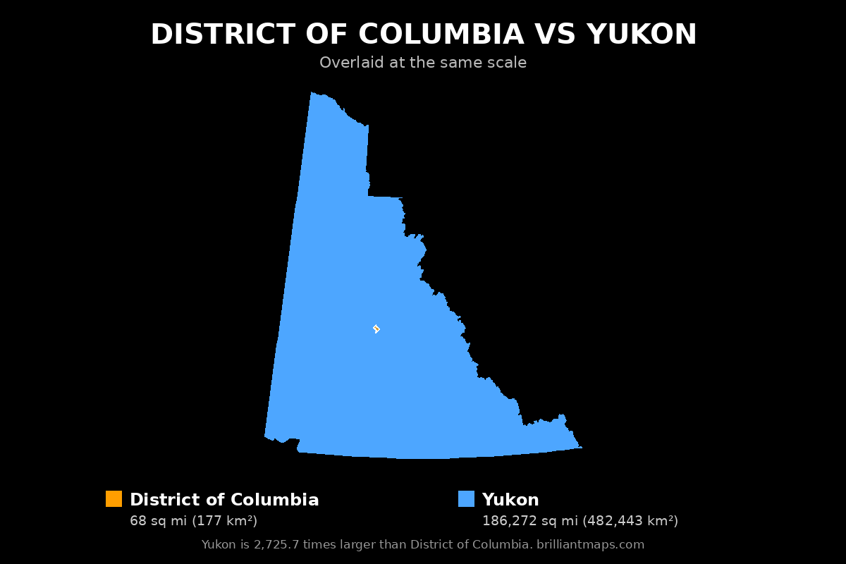 District of Columbia vs Yukon Size Comparison Map