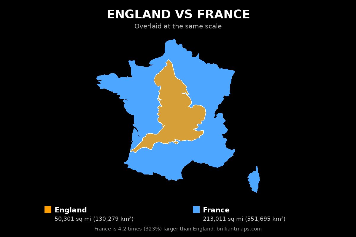 England vs France Size Comparison Map