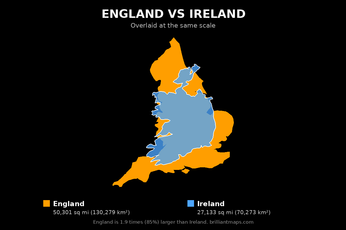 England vs Ireland Size Comparison Map