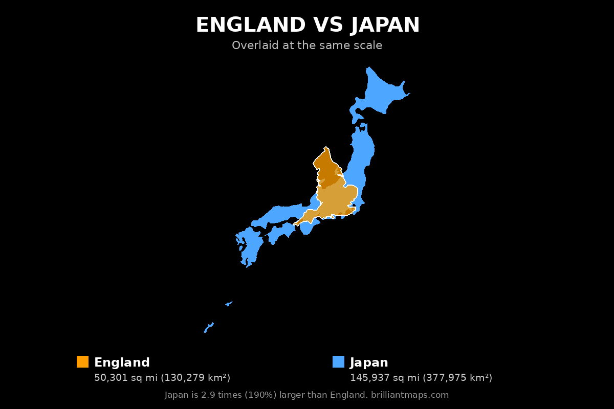 England vs Japan Size Comparison Map