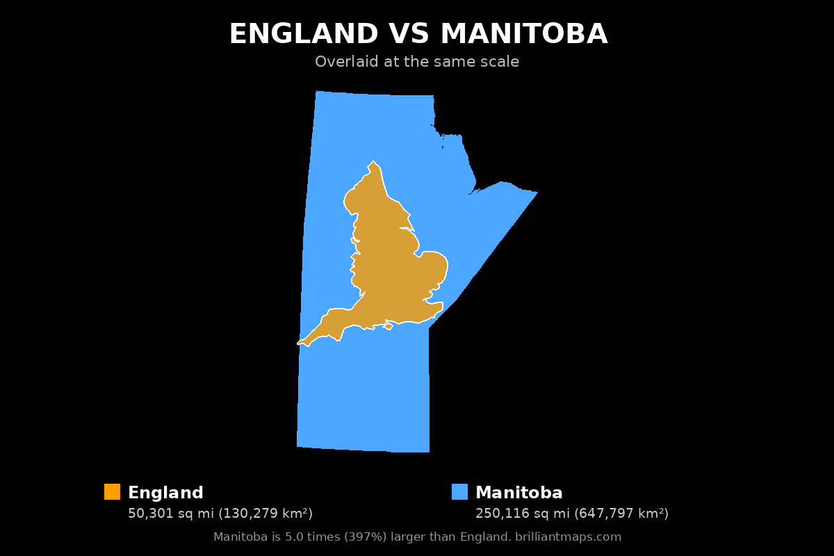 England vs Manitoba Size Comparison Map