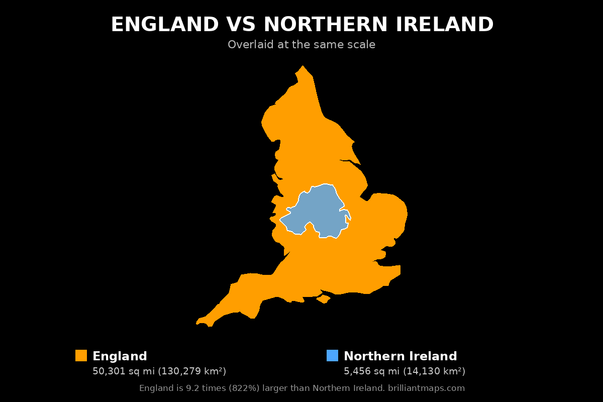 England vs Northern Ireland Size Comparison Map