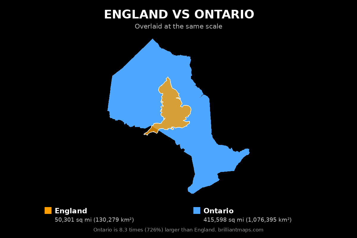 England vs Ontario Size Comparison Map