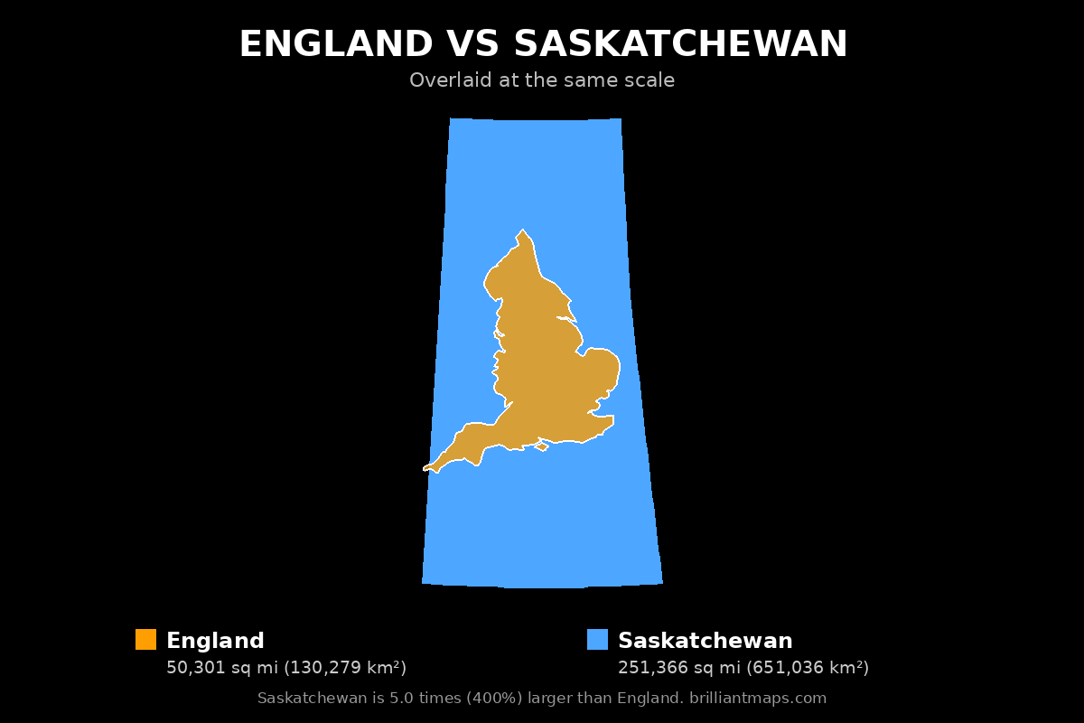 England vs Saskatchewan Size Comparison Map