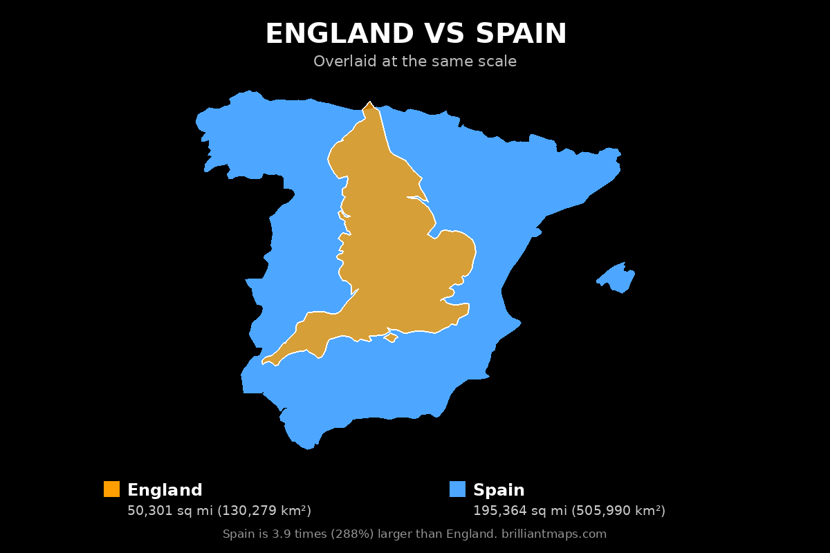 England vs Spain Size Comparison Map