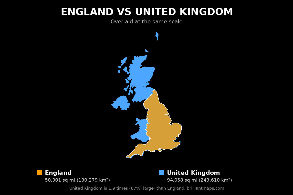 England vs United Kingdom Size Comparison Map