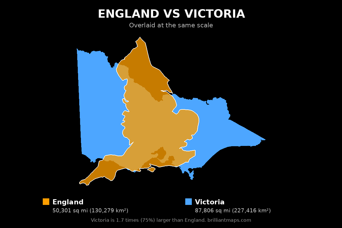 England vs Victoria Size Comparison Map