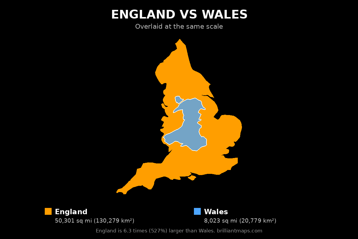 England vs Wales Size Comparison Map