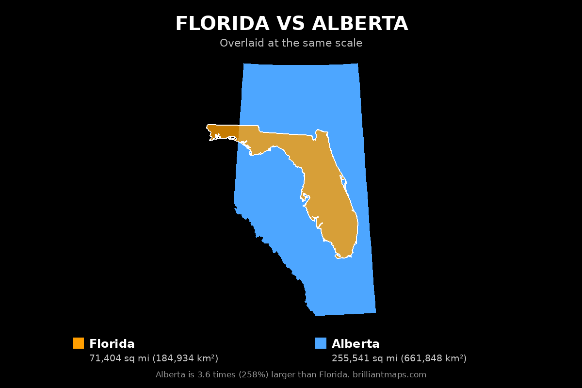 Florida vs Alberta Size Comparison Map