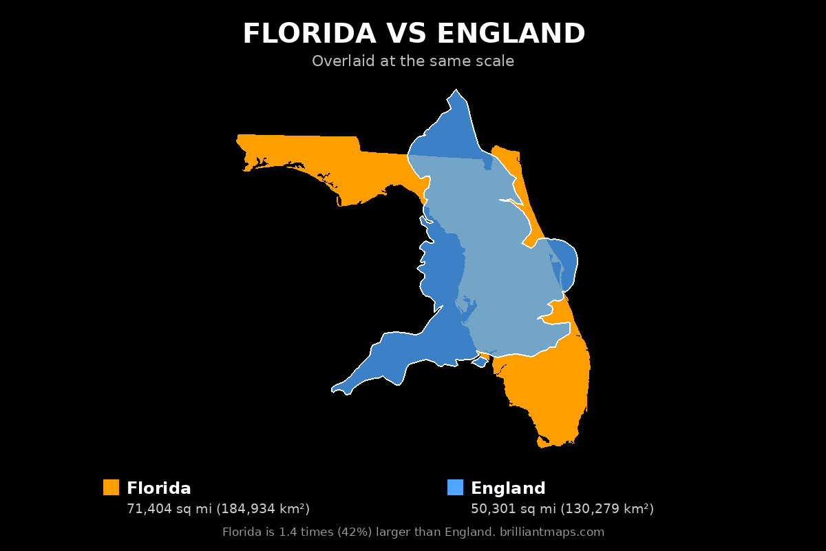 Florida vs England Size Comparison Map