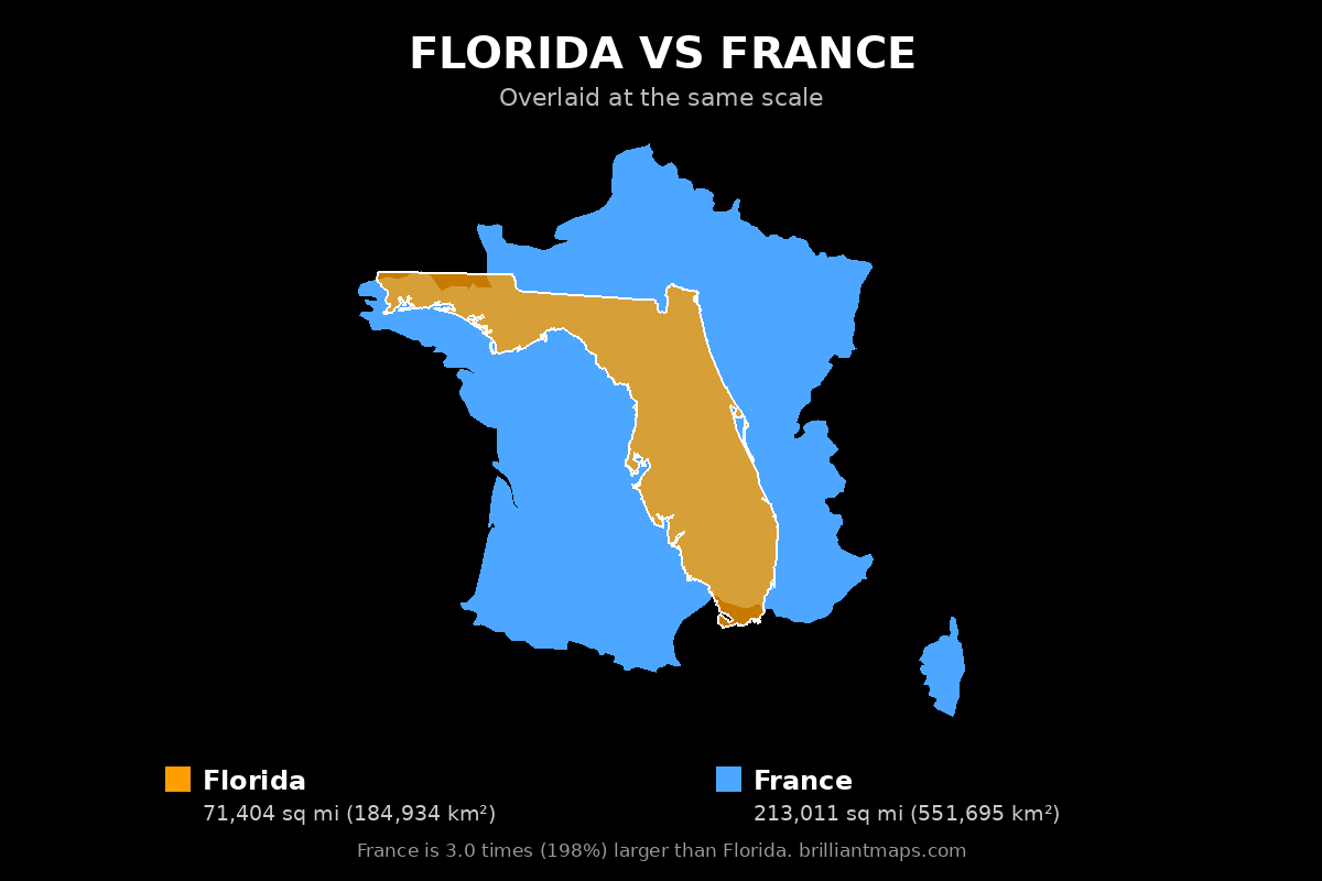 Florida vs France Size Comparison Map