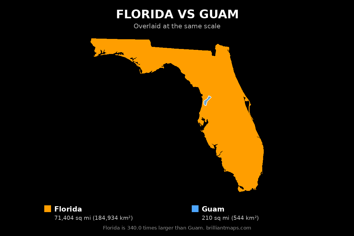 Florida vs Guam Size Comparison Map