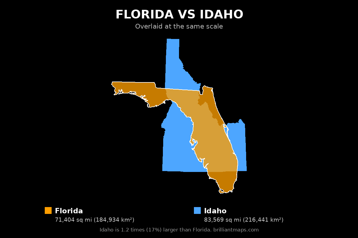 Florida vs Idaho Size Comparison Map