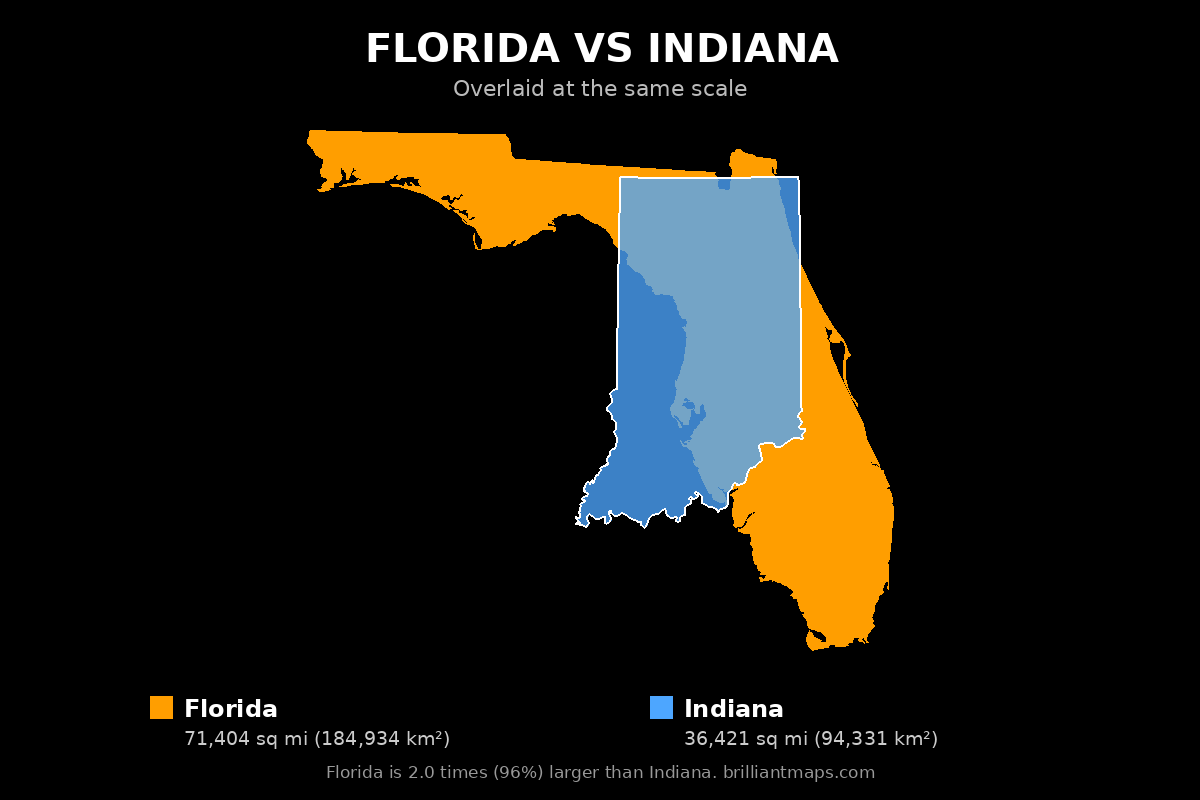 Florida vs Indiana Size Comparison Map
