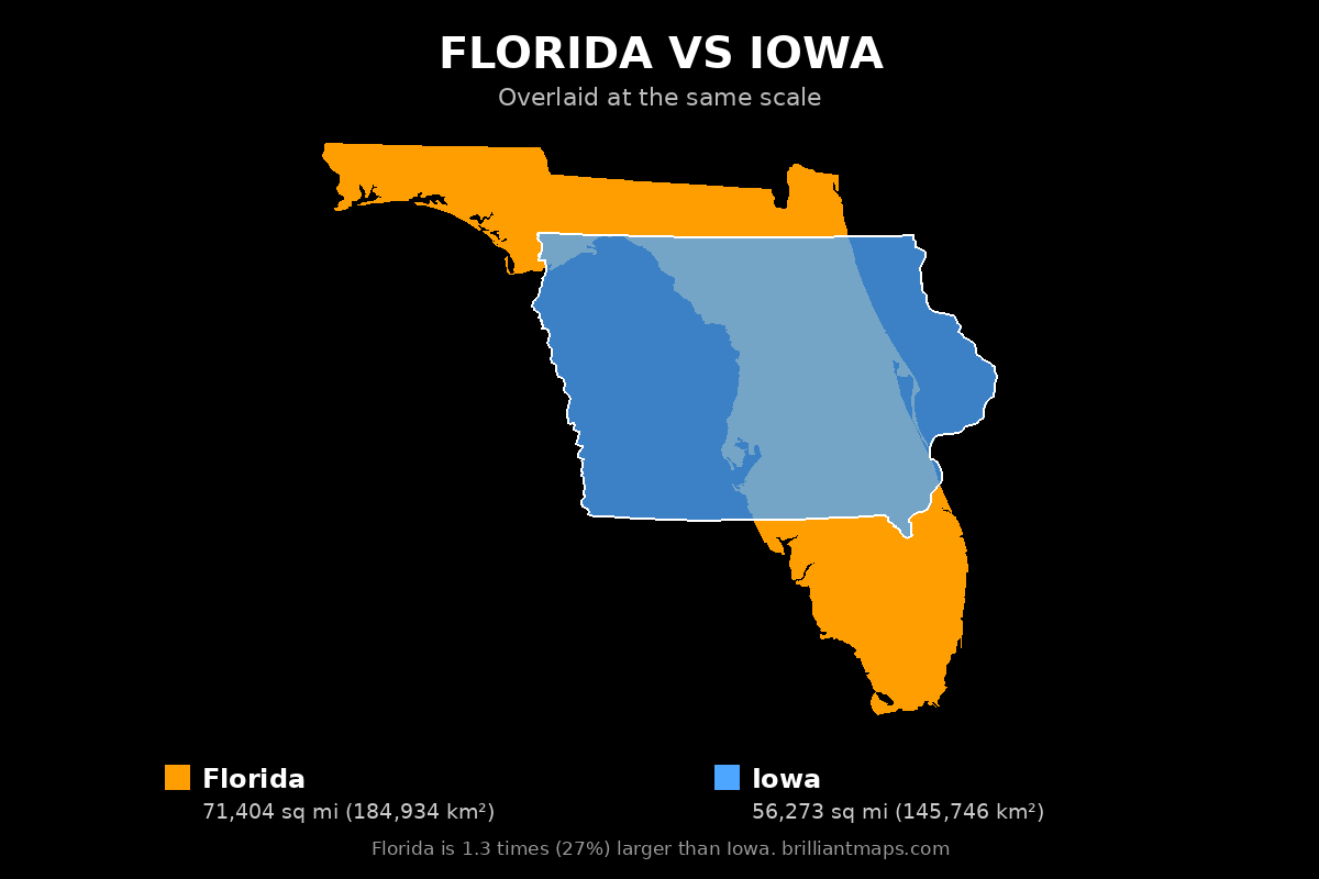 Florida vs Iowa Size Comparison Map