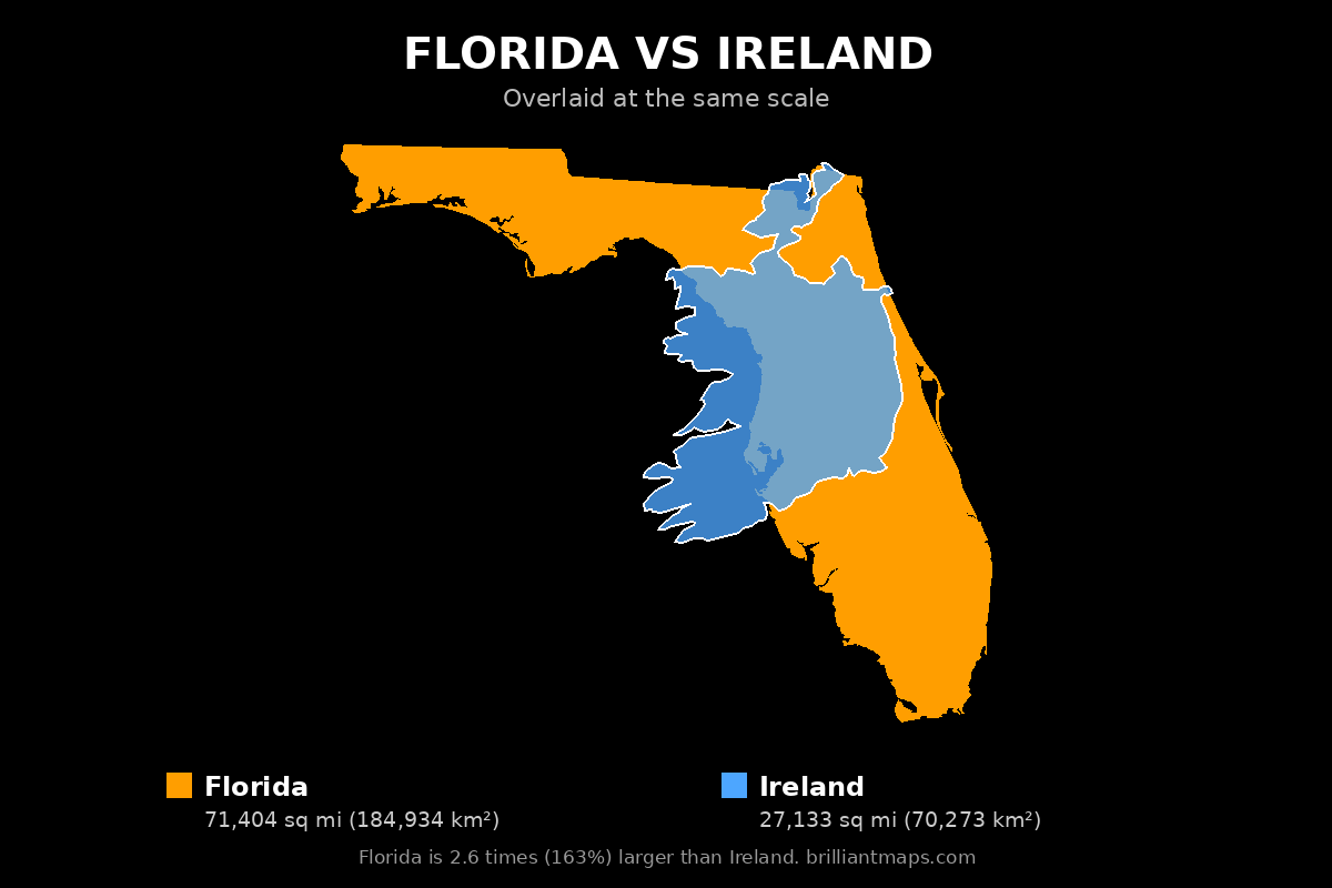 Florida vs Ireland Size Comparison Map