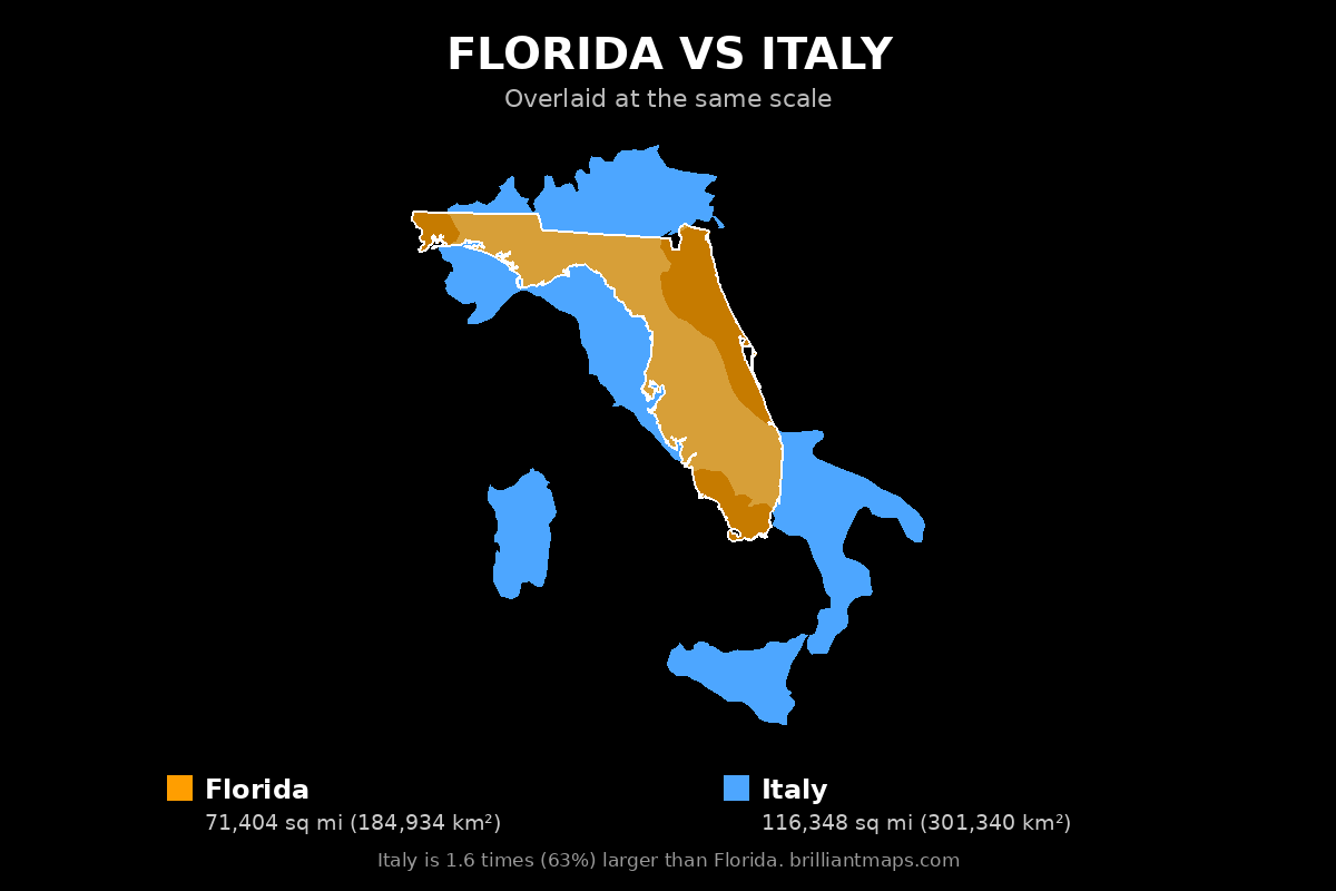 Florida vs Italy Size Comparison Map