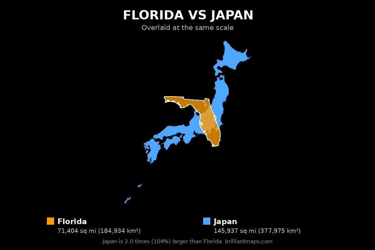 Florida vs Japan Size Comparison Map
