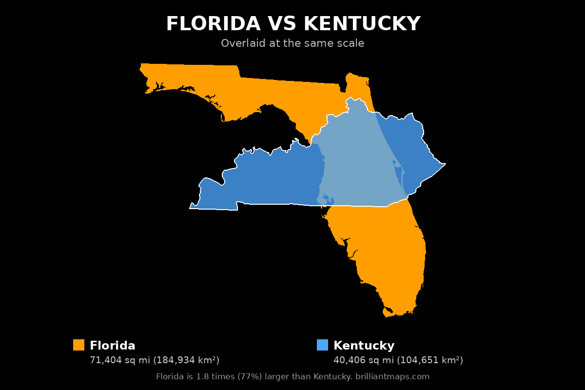Florida vs Kentucky Size Comparison Map