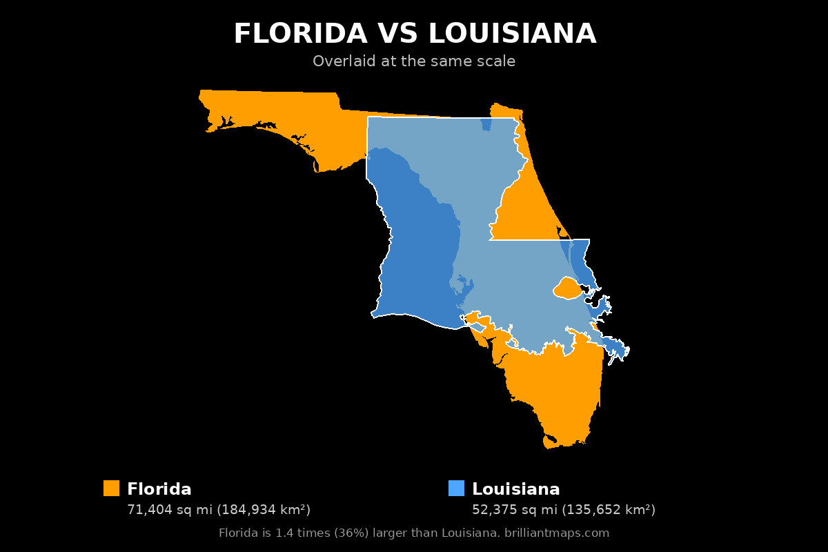 Florida vs Louisiana Size Comparison Map
