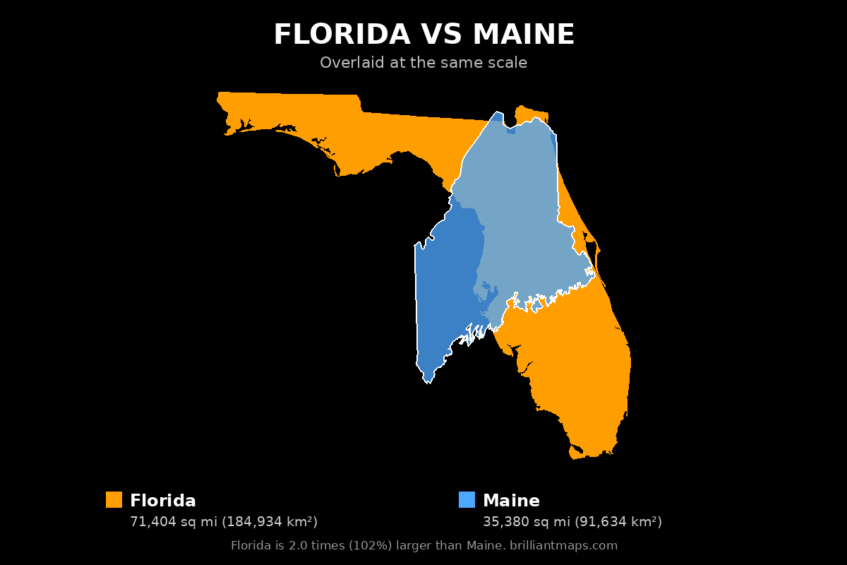 Florida vs Maine Size Comparison Map