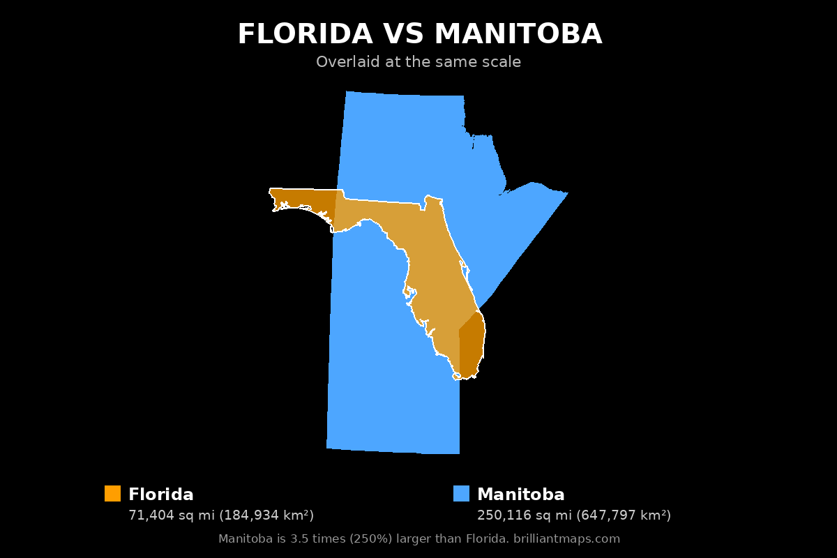 Florida vs Manitoba Size Comparison Map