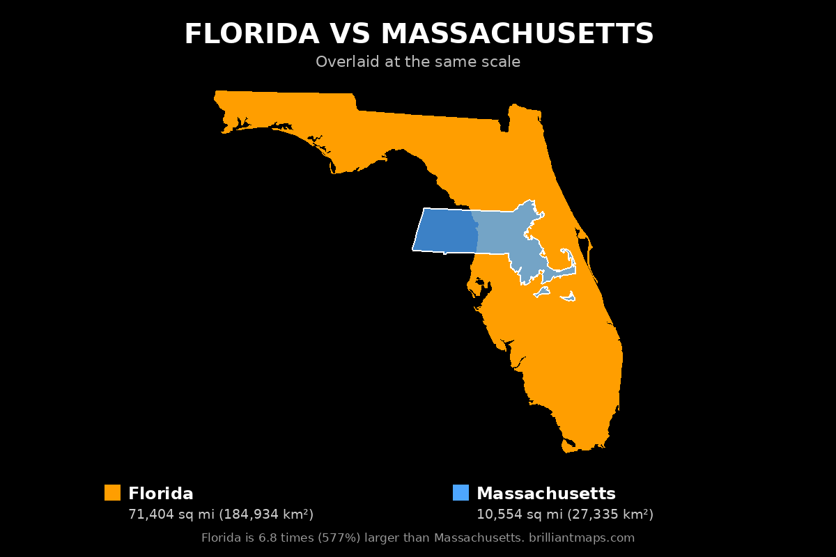 Florida vs Massachusetts Size Comparison Map