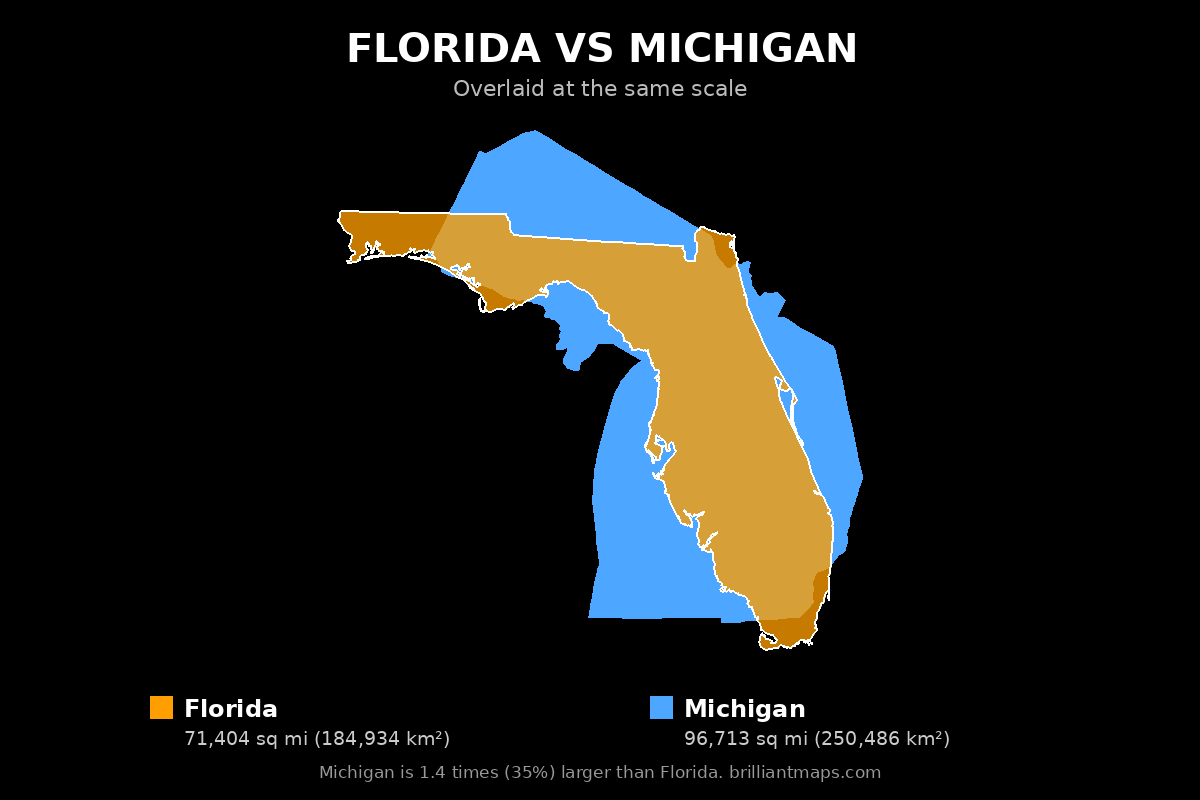 Florida vs Michigan Size Comparison Map