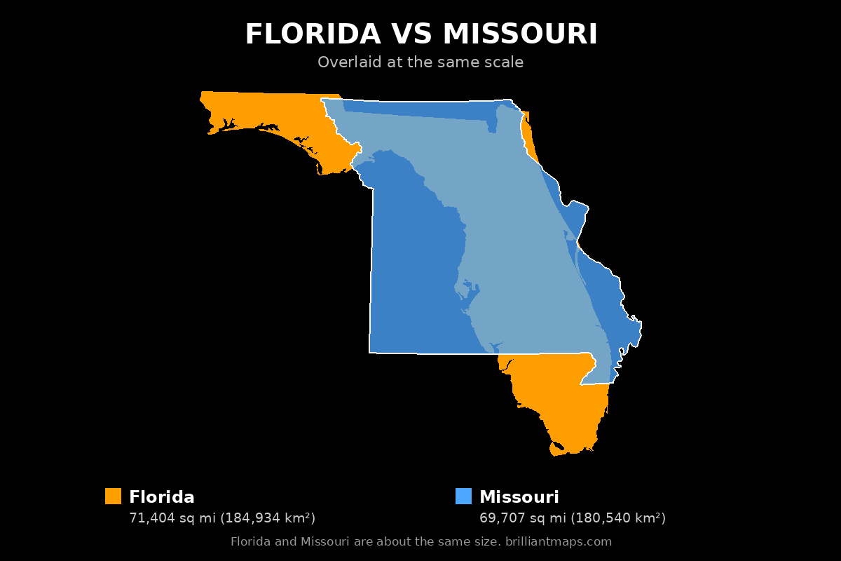 Florida vs Missouri Size Comparison Map
