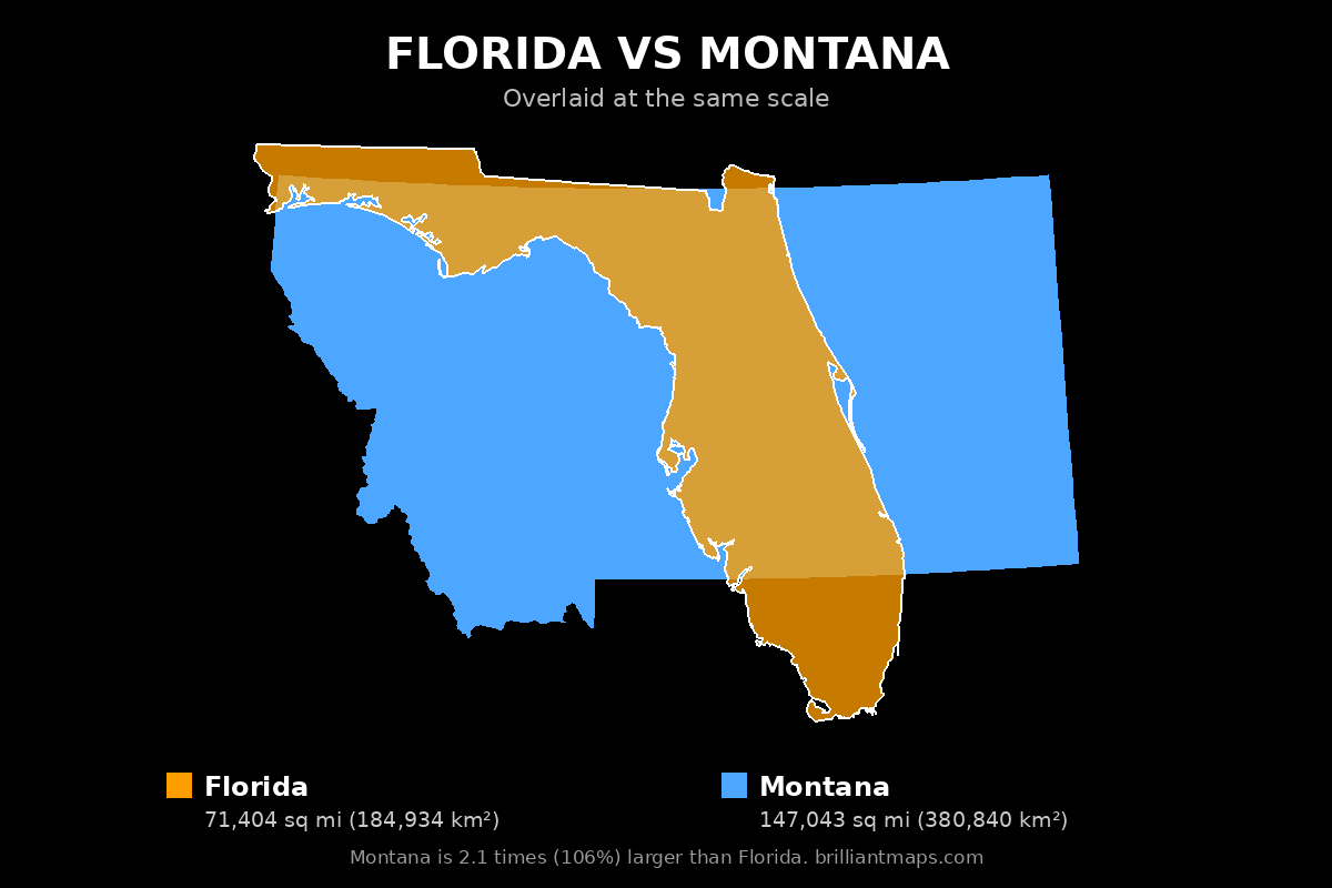 Florida vs Montana Size Comparison Map