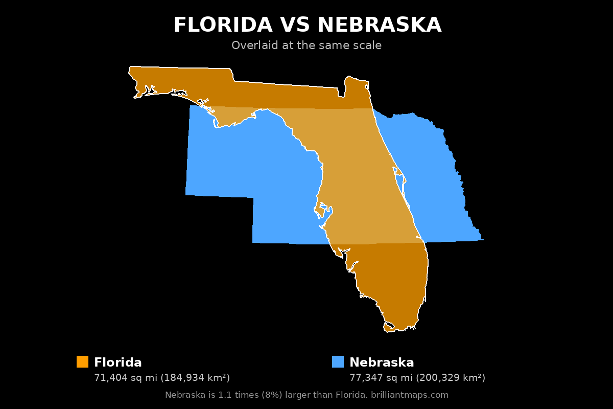 Florida vs Nebraska Size Comparison Map
