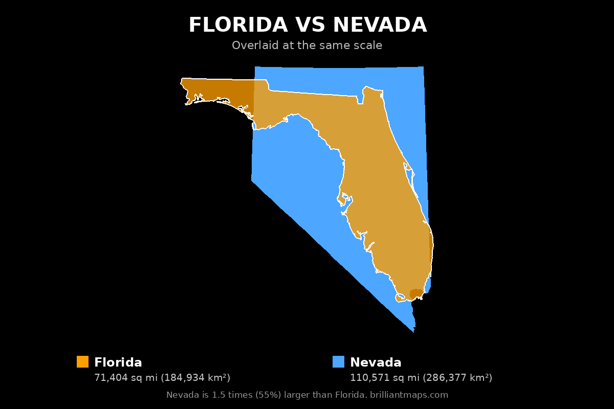 Florida vs Nevada Size Comparison Map