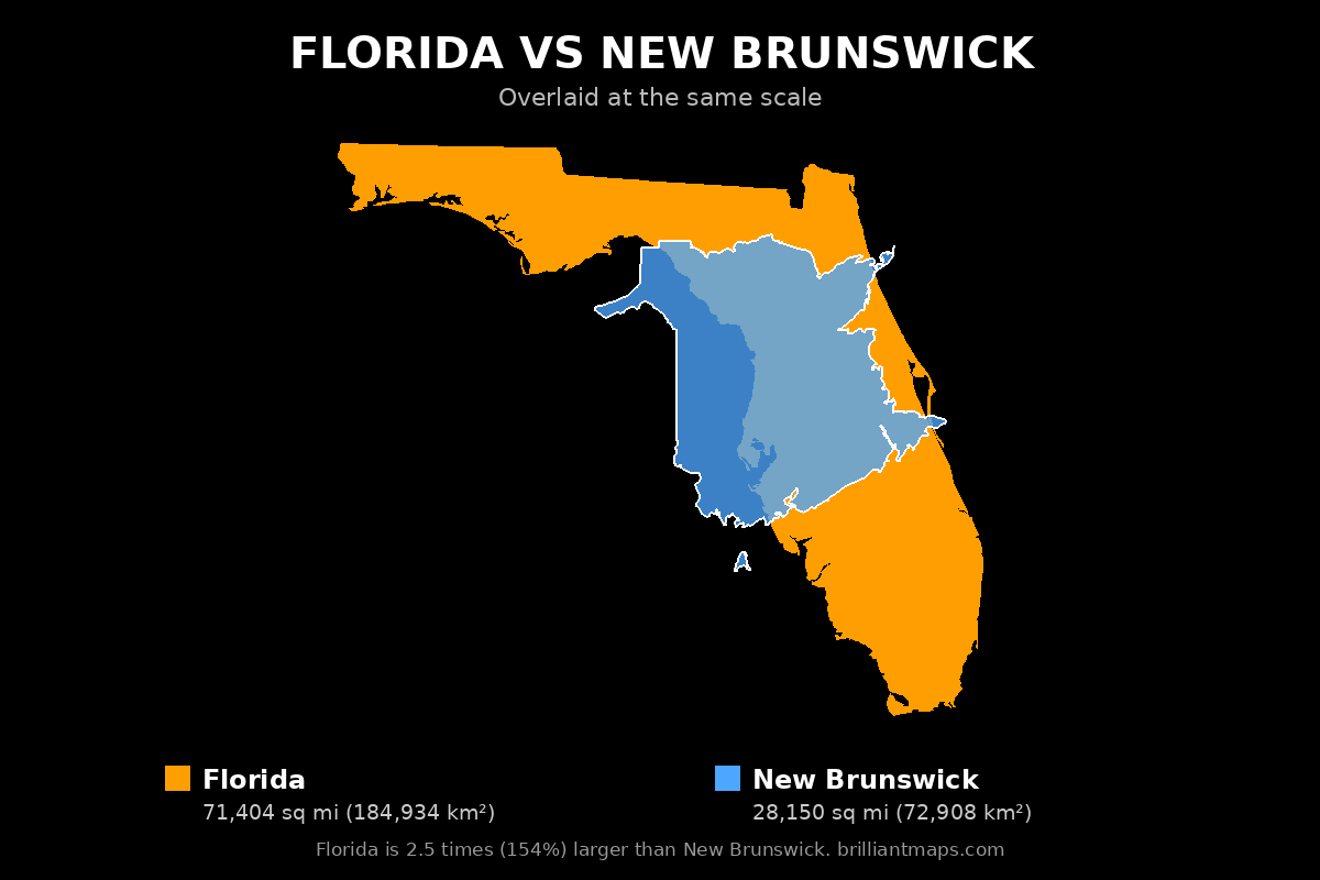 Florida vs New Brunswick Size Comparison Map