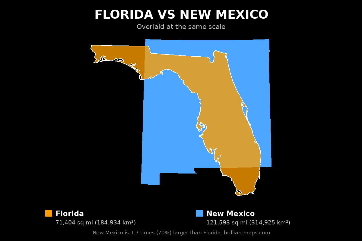 Florida vs New Mexico Size Comparison Map
