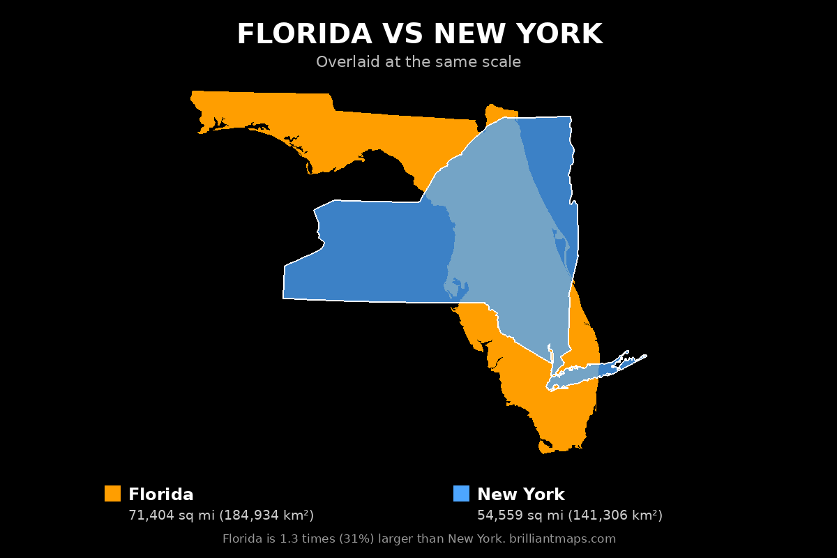Florida vs New York Size Comparison Map