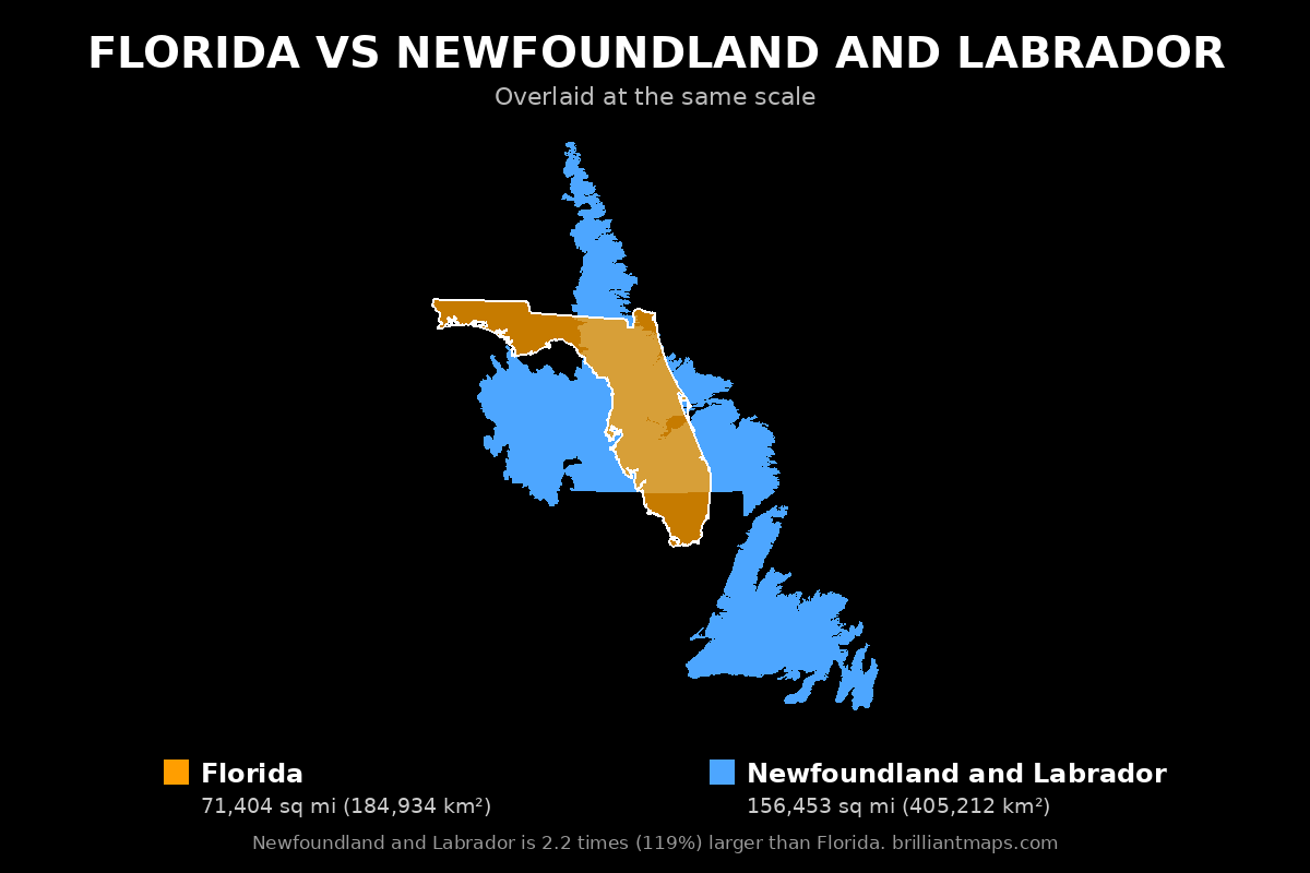 Florida vs Newfoundland and Labrador Size Comparison Map
