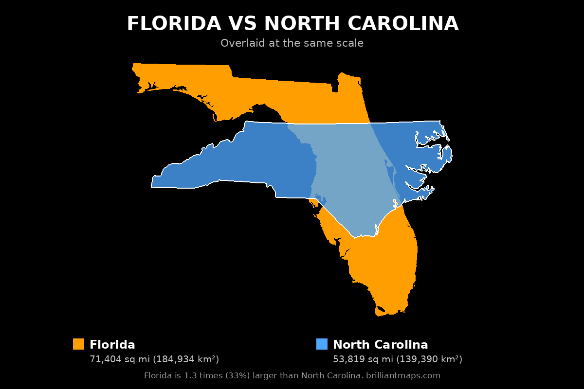 Florida vs North Carolina Size Comparison Map