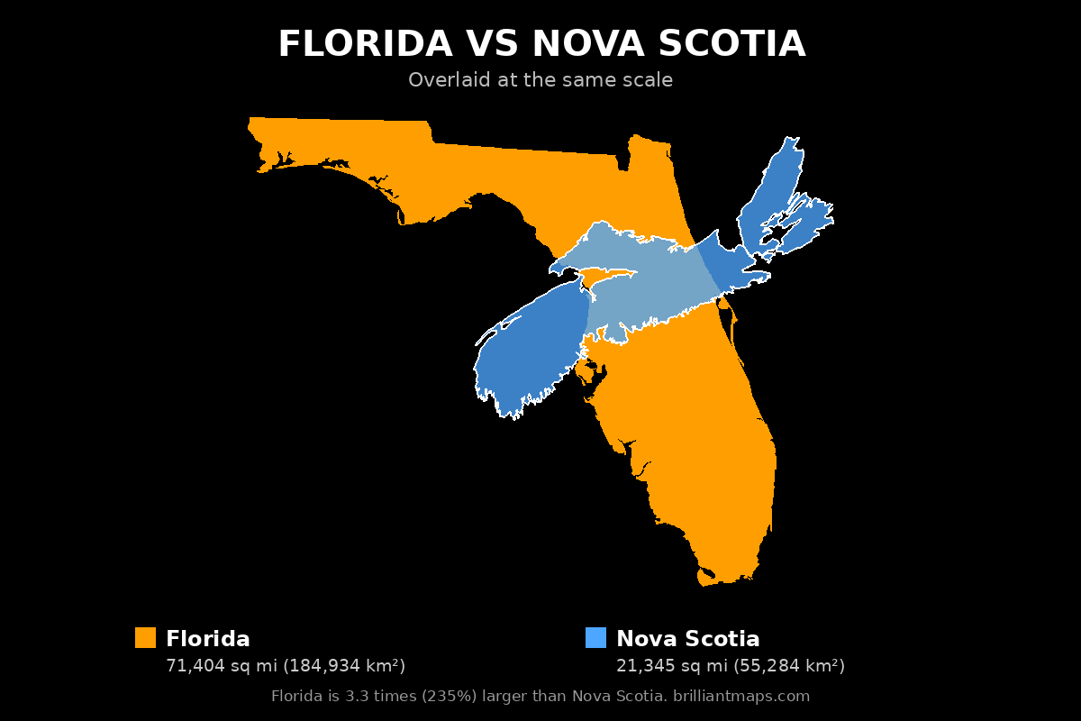 Florida vs Nova Scotia Size Comparison Map