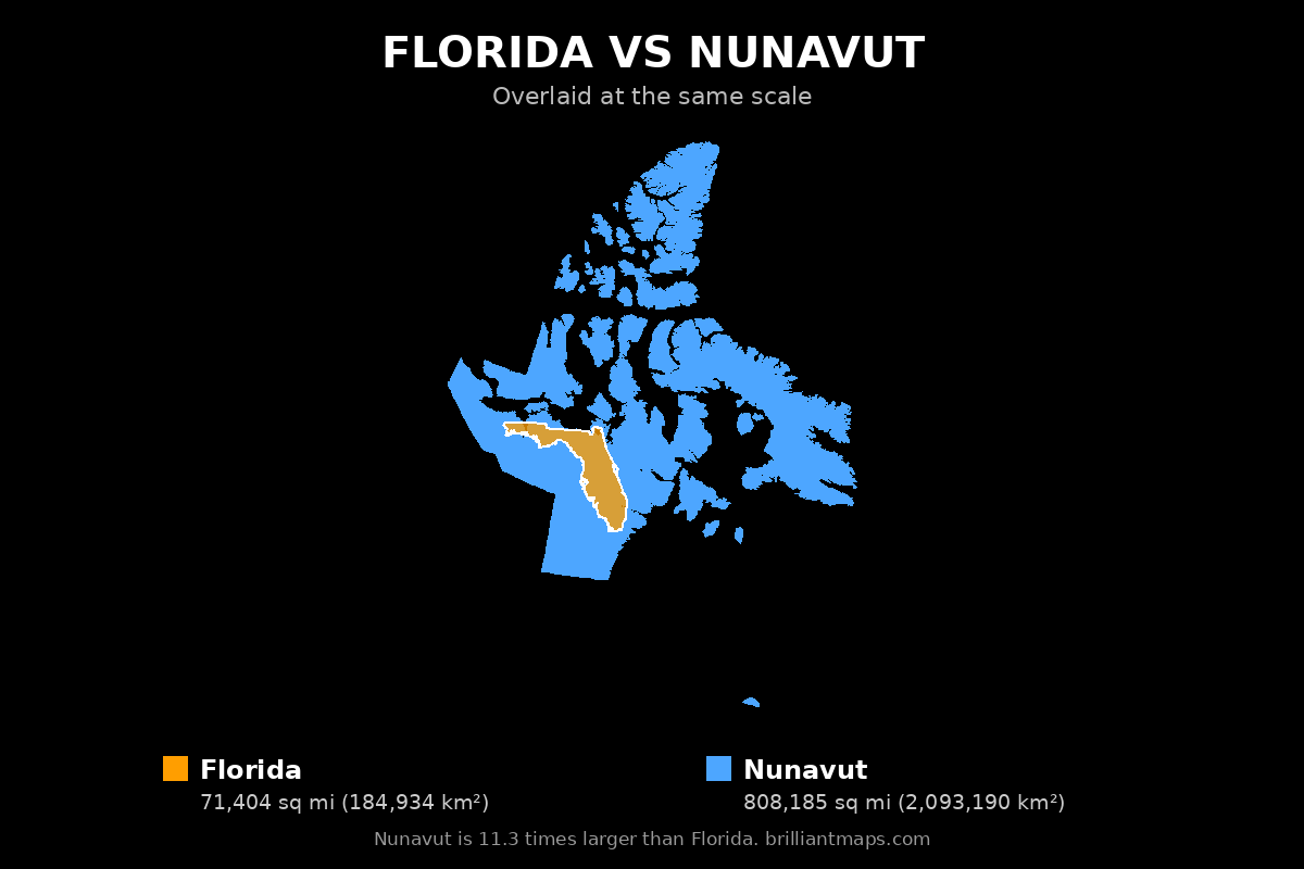 Florida vs Nunavut Size Comparison Map