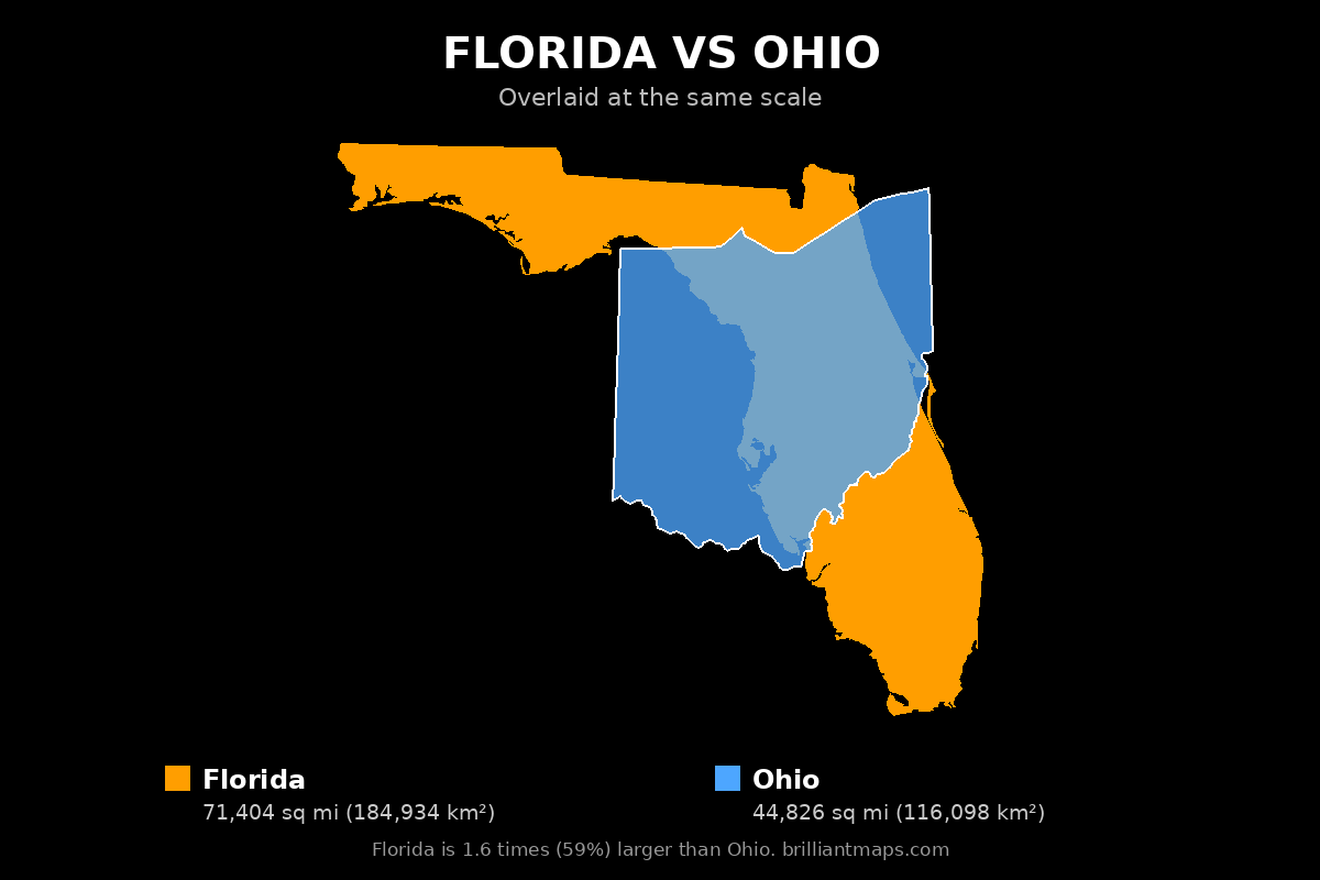 Florida vs Ohio Size Comparison Map