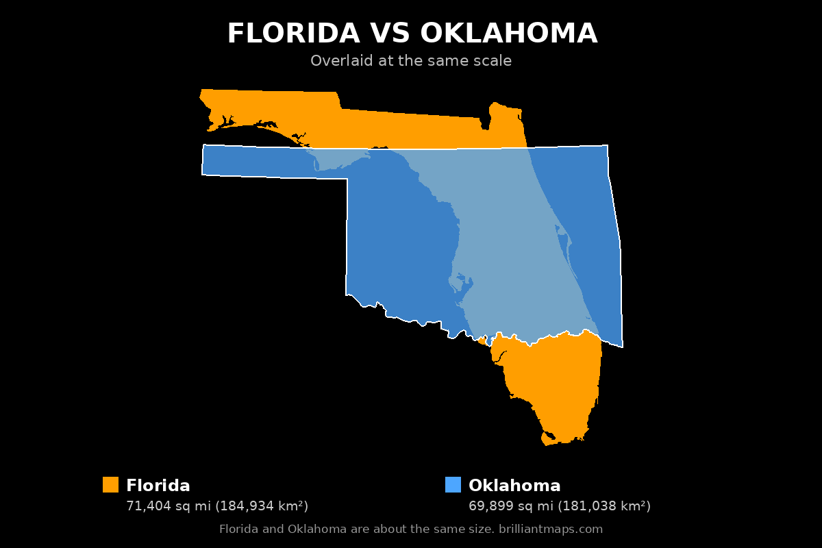 Florida vs Oklahoma Size Comparison Map
