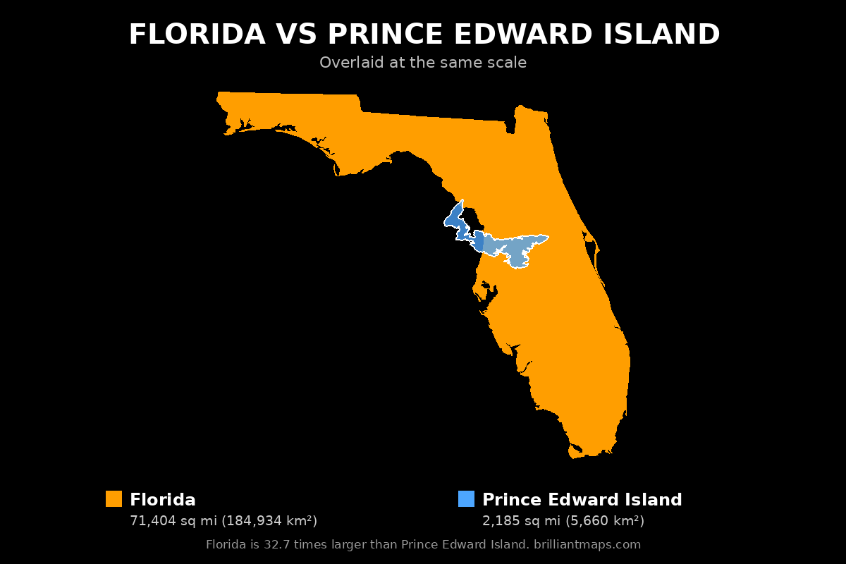 Florida vs Prince Edward Island Size Comparison Map