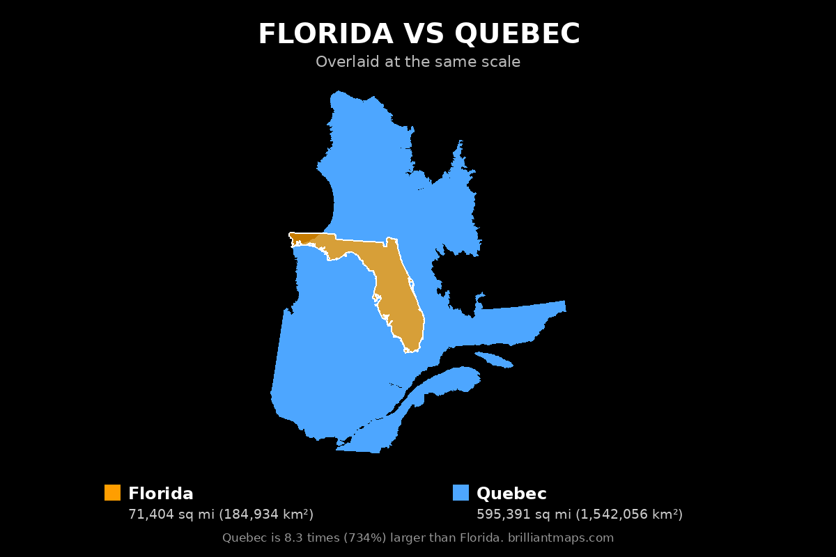 Florida vs Quebec Size Comparison Map