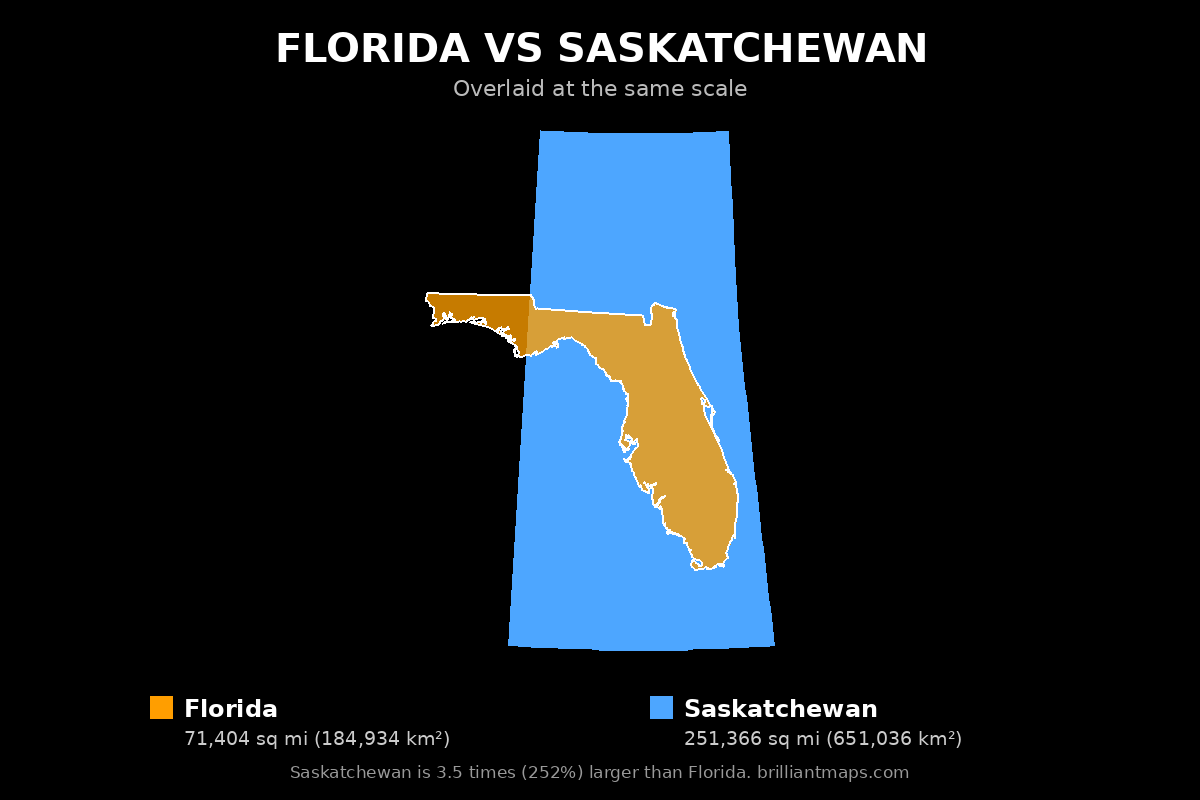 Florida vs Saskatchewan Size Comparison Map