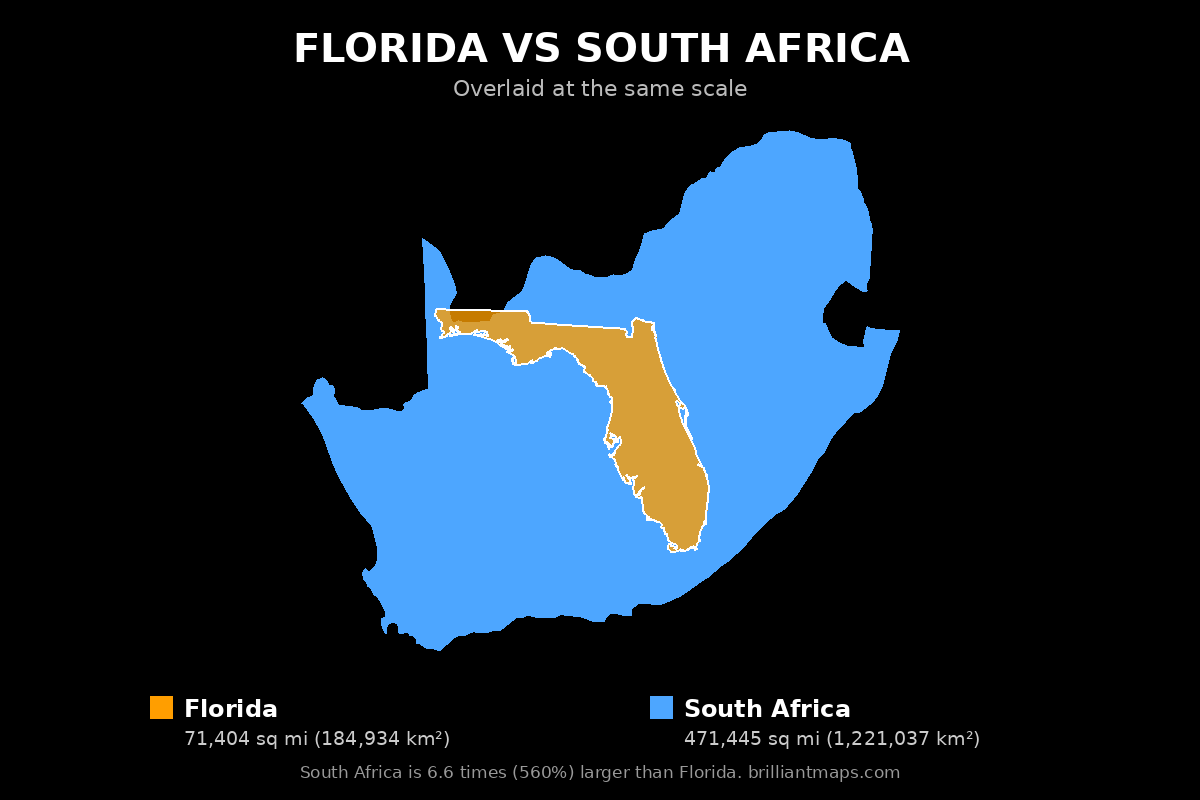 Florida vs South Africa Size Comparison Map