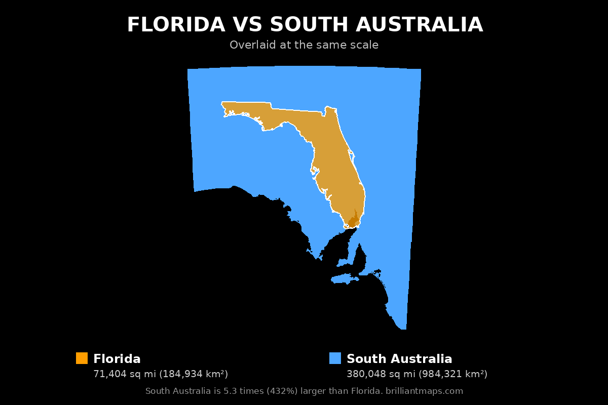 Florida vs South Australia Size Comparison Map