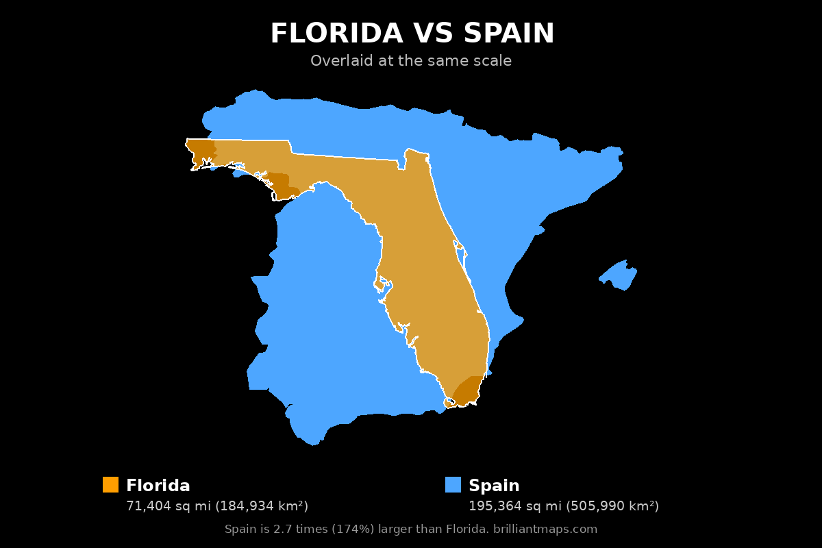 Florida vs Spain Size Comparison Map