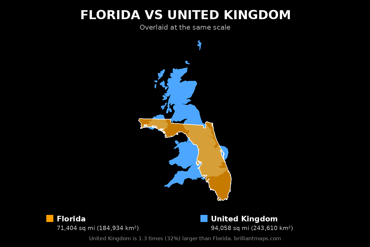 Florida vs United Kingdom Size Comparison Map
